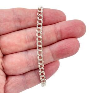 Vintage Sterling Silver 925 Double Link Curb Charm Bracelet 8"